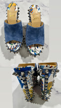 Load image into Gallery viewer, Christian Louboutin Blue Suede Spike Sandals Mules