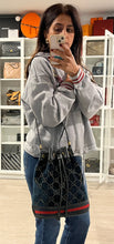 Load image into Gallery viewer, Gucci Teal GG Velvet Drawstring Hobo Crossbody Bag