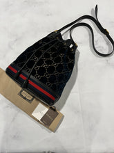 Load image into Gallery viewer, Gucci Teal GG Velvet Drawstring Hobo Crossbody Bag