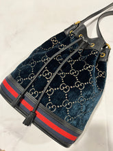 Load image into Gallery viewer, Gucci Teal GG Velvet Drawstring Hobo Crossbody Bag