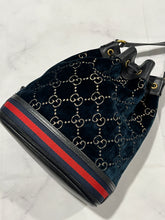 Load image into Gallery viewer, Gucci Teal GG Velvet Drawstring Hobo Crossbody Bag