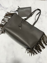 Load image into Gallery viewer, Saint Laurent YSL Charcoal Fringe Tote Bag