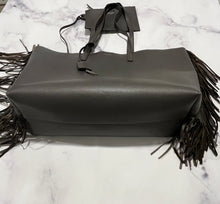 Load image into Gallery viewer, Saint Laurent YSL Charcoal Fringe Tote Bag