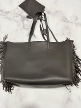 Load image into Gallery viewer, Saint Laurent YSL Charcoal Fringe Tote Bag