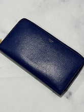 Load image into Gallery viewer, Celine Blue Pebbled Leather Zip Around Wallet