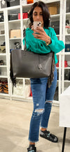 Load image into Gallery viewer, Saint Laurent YSL Charcoal Fringe Tote Bag