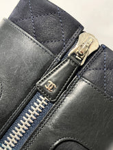 Load image into Gallery viewer, Chanel Black Navy Tweed Zip Boots