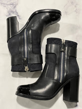 Load image into Gallery viewer, Chanel Black Navy Tweed Zip Boots