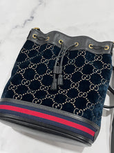 Load image into Gallery viewer, Gucci Teal GG Velvet Drawstring Hobo Crossbody Bag