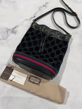 Load image into Gallery viewer, Gucci Teal GG Velvet Drawstring Hobo Crossbody Bag