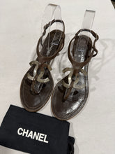 Load image into Gallery viewer, Chanel Chocolate Brown Silvertone CC Sandals