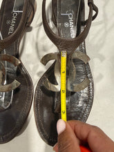 Load image into Gallery viewer, Chanel Chocolate Brown Silvertone CC Sandals