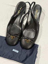 Load image into Gallery viewer, Prada Black Leather Round Toe Slingbacks