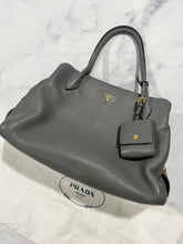 Load image into Gallery viewer, Prada Duel Strap Gray Pebbled Leather Tote Crossbody