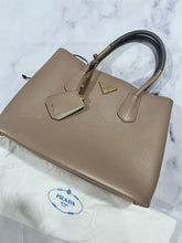 Load image into Gallery viewer, Prada Duel Strap Beige/Gray Saffiano Cuir Double Handle Tote
