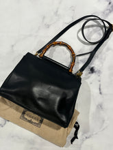 Load image into Gallery viewer, Gucci Black Double Bamboo Top Handle Tote Crossbody