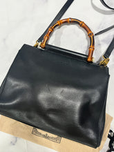 Load image into Gallery viewer, Gucci Black Double Bamboo Top Handle Tote Crossbody