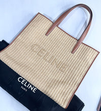 Load image into Gallery viewer, Celine Leather-Trimmed Raffia Large Logo Tote