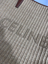 Load image into Gallery viewer, Celine Leather-Trimmed Raffia Large Logo Tote