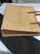 Load image into Gallery viewer, Celine Leather-Trimmed Raffia Large Logo Tote