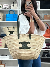 Load image into Gallery viewer, Celine Leather-Trimmed Palm Leaves Khaki Medium Tote