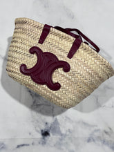 Load image into Gallery viewer, Celine Small Leather-Trimmed Palm Leaves Crimson Tote