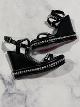 Load image into Gallery viewer, Christian Louboutin Black Pyrastrass Wedge Sandal