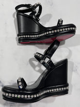 Load image into Gallery viewer, Christian Louboutin Black Pyrastrass Wedge Sandal