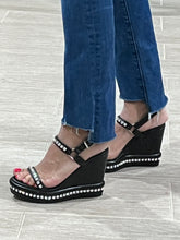 Load image into Gallery viewer, Christian Louboutin Black Pyrastrass Wedge Sandal
