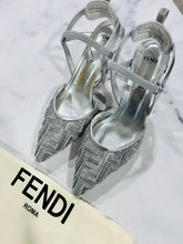 Load image into Gallery viewer, Fendi Colbri FF Mesh Silver Slingback Sandals
