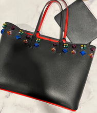 Load image into Gallery viewer, Christian Louboutin Large Cabata Black Leather Multi Color Stud Tote