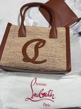 Load image into Gallery viewer, Christian Louboutin Small Top Handle Leather-Trimmed Raffia Tote