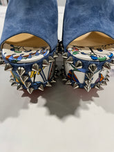 Load image into Gallery viewer, Christian Louboutin Blue Suede Spike Sandals Mules