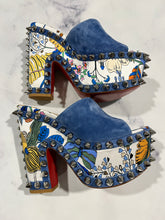 Load image into Gallery viewer, Christian Louboutin Blue Suede Spike Sandals Mules