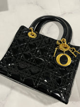 Load image into Gallery viewer, Dior Vintage Black Patent Leather Medium Lady Dior Bag