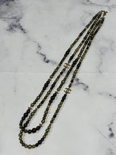 Load image into Gallery viewer, Chanel CC Gold tone Faux Pearl Olive Green Multicolor Double Strand Necklace
