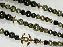Load image into Gallery viewer, Chanel CC Gold tone Faux Pearl Olive Green Multicolor Double Strand Necklace