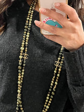 Load image into Gallery viewer, Chanel CC Gold tone Faux Pearl Olive Green Multicolor Double Strand Necklace
