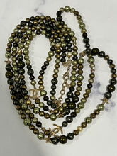 Load image into Gallery viewer, Chanel CC Gold tone Faux Pearl Olive Green Multicolor Double Strand Necklace