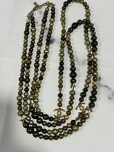 Load image into Gallery viewer, Chanel CC Gold tone Faux Pearl Olive Green Multicolor Double Strand Necklace