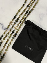 Load image into Gallery viewer, Chanel CC Gold tone Faux Pearl Olive Green Multicolor Double Strand Necklace