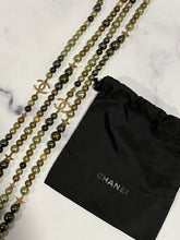 Load image into Gallery viewer, Chanel CC Gold tone Faux Pearl Olive Green Multicolor Double Strand Necklace
