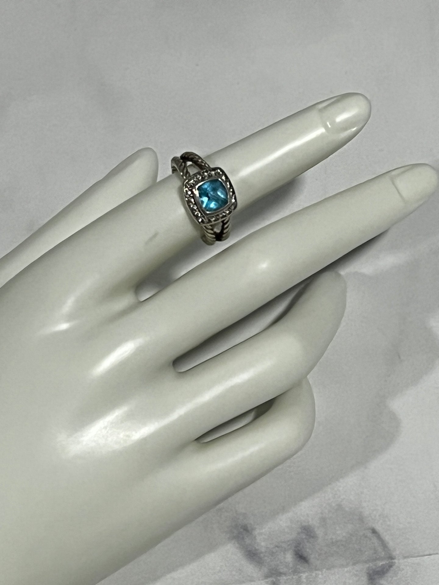 David Yurman Petite Albion Sterling Silver Topaz Diamond Ring