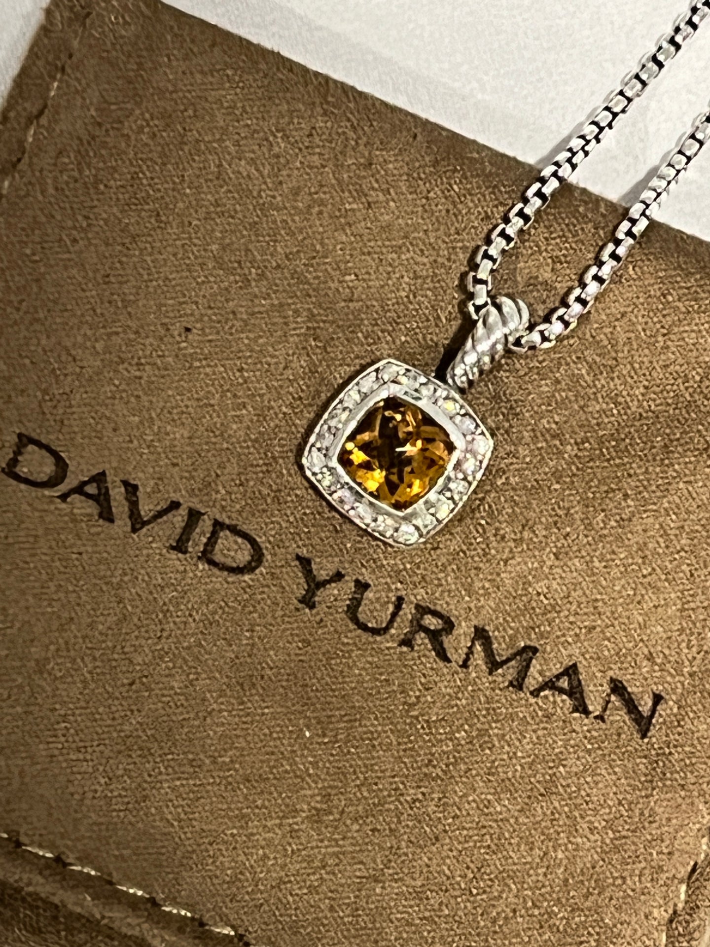 David Yurman Petite Albion Sterling Silver Citrine Diamond Pendant Necklace