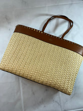 Load image into Gallery viewer, Valentino Raffia Rockstud Tan Tote Bag