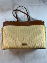 Load image into Gallery viewer, Valentino Raffia Rockstud Tan Tote Bag