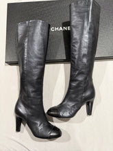 Load image into Gallery viewer, Chanel 14K Black Pearly Tall Boots CC Captoe