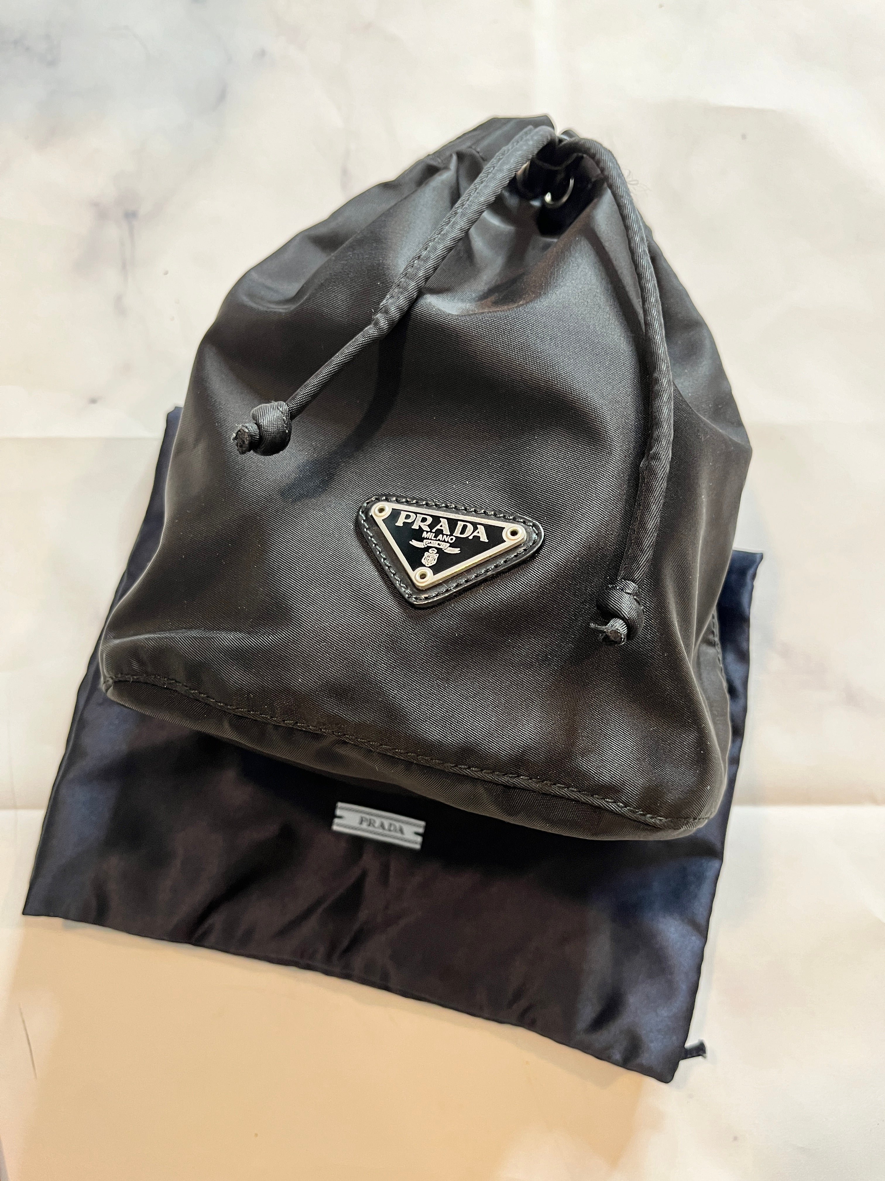 【Prada】 Re-Nylon Drawstring Pouch Black Prada Drawstring Pouch Black Nylon | Luxe Collective