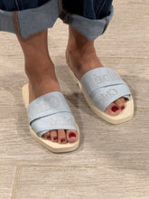 Load image into Gallery viewer, Chloe Blue Woody Canvas Slide Sandals