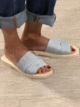 Load image into Gallery viewer, Chloe Blue Woody Canvas Slide Sandals